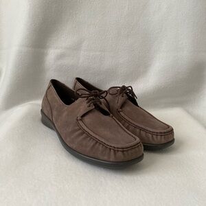 SAS Comfort Moccasins Size 10 1/2W. Hand Crafted Made in USA Suede Taupe Shoes